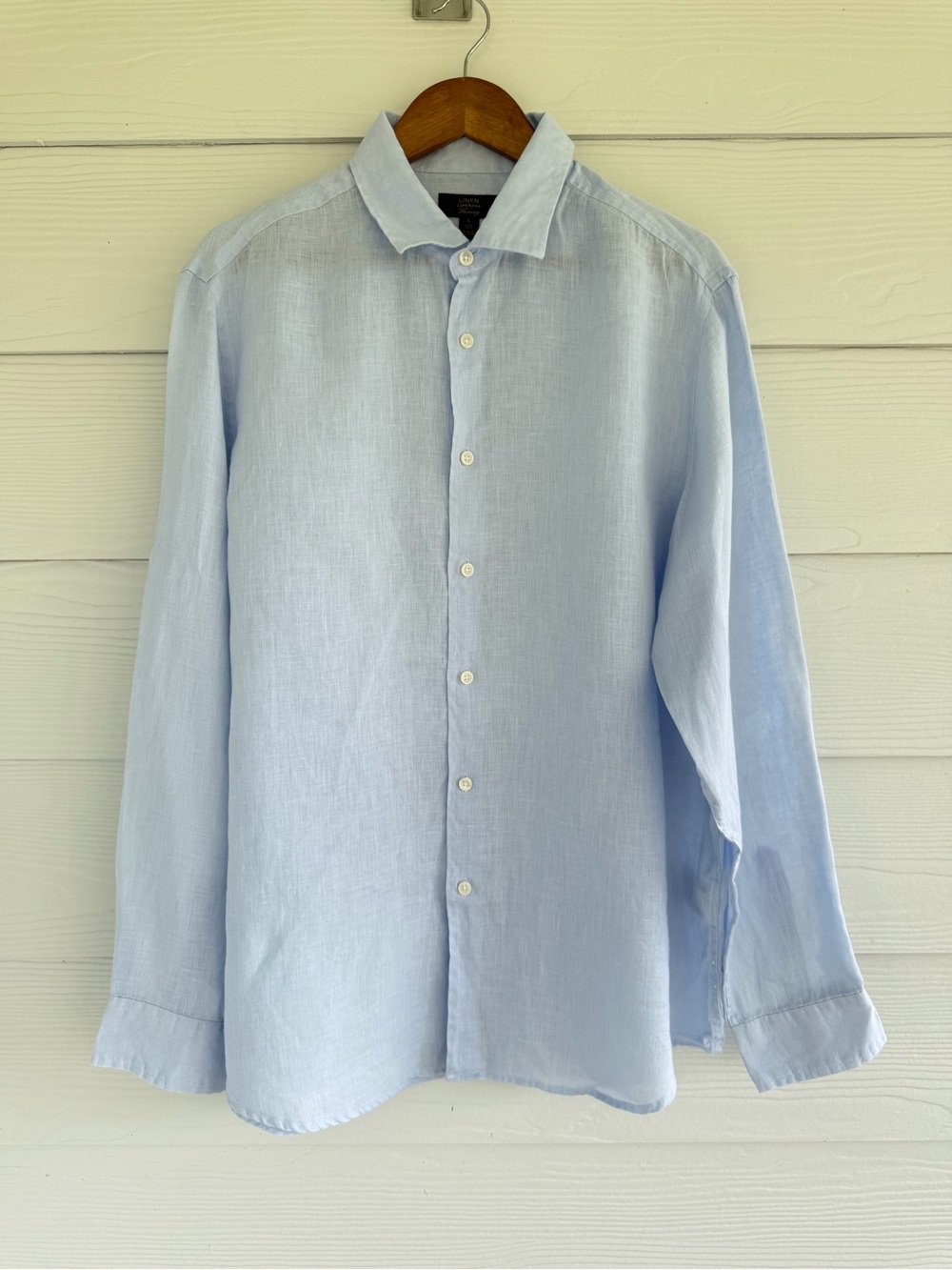 Club Room Luxury Men’s Linen Shirt Large L Blue 100% Linen Long Sleeve